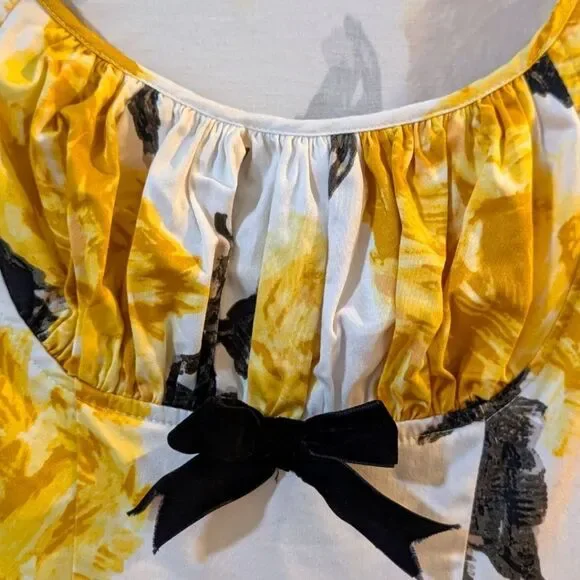 Pinup Couture U.S.A. Retro Floral Print Women's XS A-Line Dress Yellow & Black - Picture 4 of 8